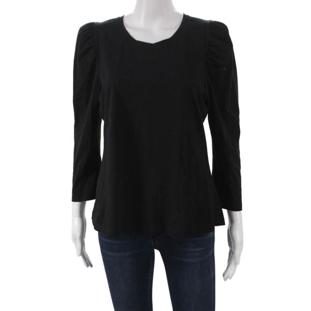 ALC Women Basic Cotton Crew Neck 3/4 Sleeve Black T-Shirt Size M